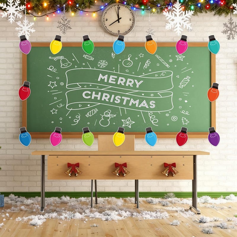 Machomby 48Pcs Christmas Paper Cutouts, Colourful Xmas Light Bulbs Cut Outs Bulletin Board Decor for Winter Christmas Holiday Home Office Classroom Chalkboard Window Wall Door Decor - Image 4